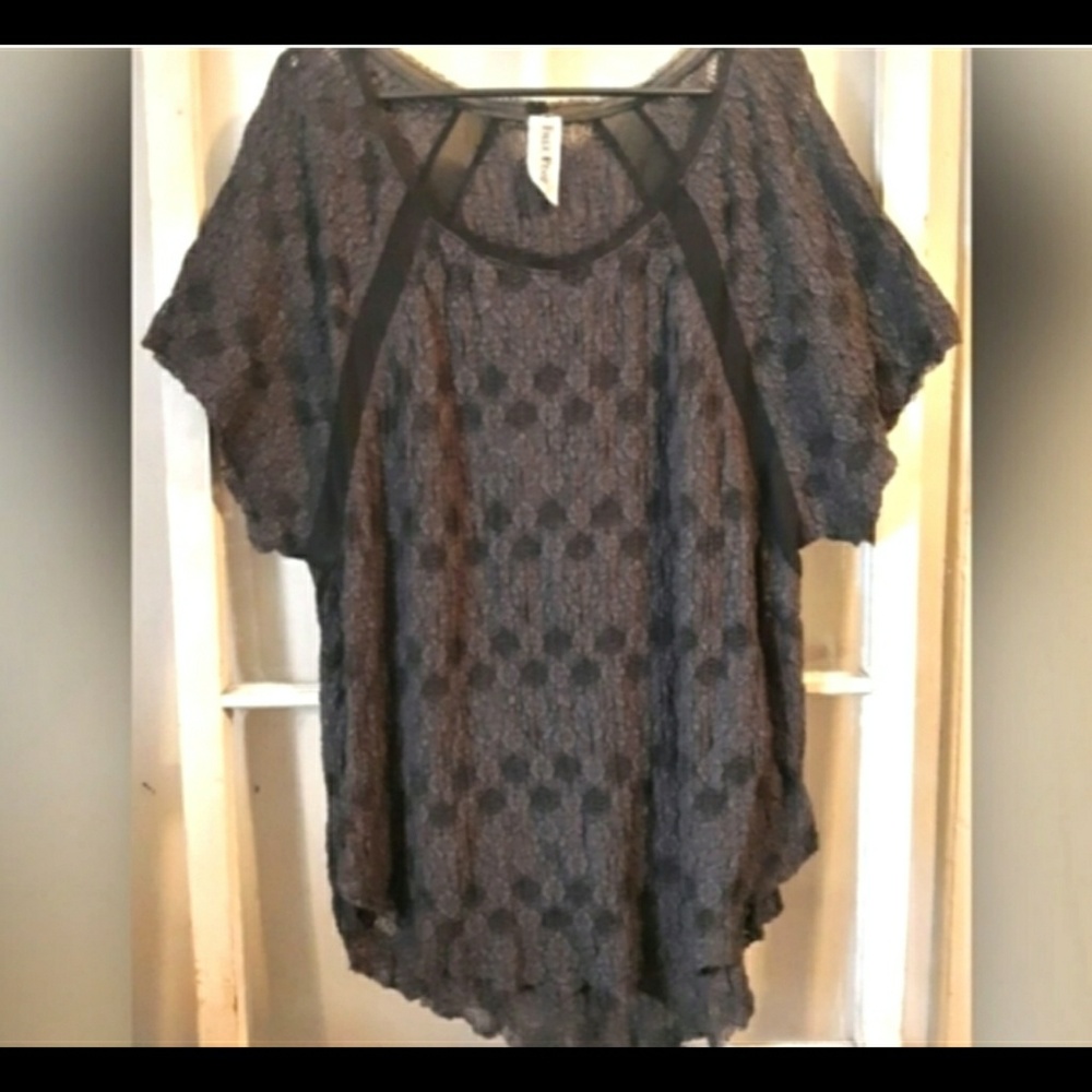 Free People Blue Lace Short Sleeve Top